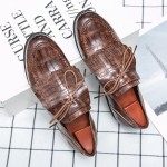 Brown Croc Tassels Bow Mens Prom Loafers Shoes