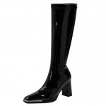 Black Patent Glossy High Heels Long Knee Boots Shoes