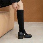 Black Mary Jane Vintage High Heels Long Knee Boots Shoes