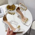 White Gold Chain High Stiletto Heels Shoes Sandals 
