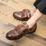 Brown Croc Tassels Bow Mens Prom Loafers Shoes