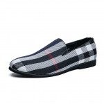 Blue Navy Checkers Plaid Mens Prom Dappermen Loafers Shoes