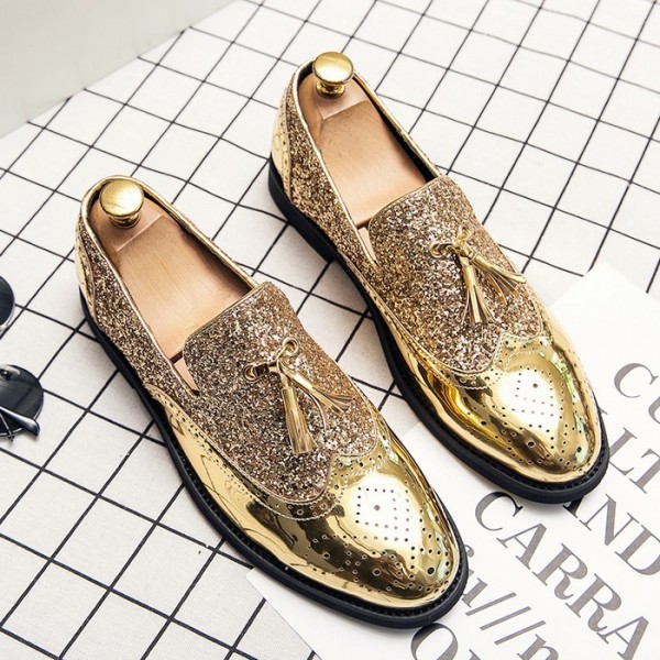 Gold Metallic Gliiters Tassels  Dappermen Dapper Loafers Shoes