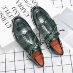 Green Croc Tassels Bow Mens Prom Loafers Shoes