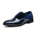 Blue Navy Velvet Patent Glossy Lace Up Mens Prom Oxfords Shoes