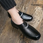 Black Silver Metal Side Chain Mens Loafers Shoes Flats