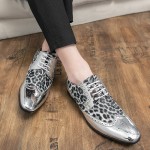Silver Metallic Leopard Dappermen Dapper Loafers Oxfords Shoes