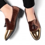 Brown Velvet Gold Tassels Mens Prom Dappermen Loafers Shoes