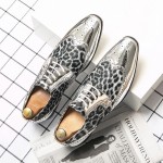 Silver Metallic Leopard Dappermen Dapper Loafers Oxfords Shoes