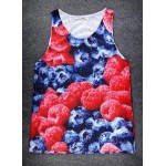 Red Blueberry Raspberry Net Sleeveless Mens T-shirt Vest Sports Tank Top