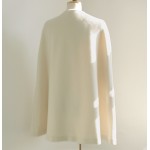 Cream Black Bow Woolen Poncho Cape Coat