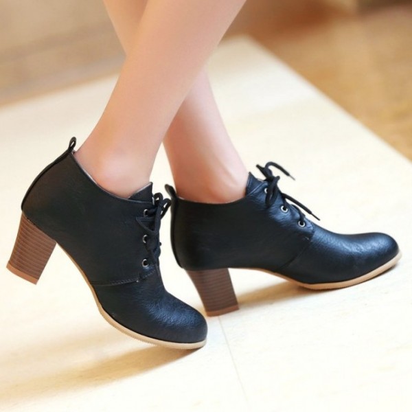 Black Lace Up Vintage High Heels Oxfords Dress Shoes