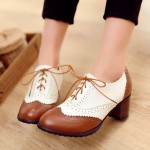 Brown White Lace Up Vintage High Heels Oxfords Dress Shoes