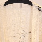 Cream Crochet Lace Mid Flounce Sleeves Long Cardigan Sweater Outer Jacket
