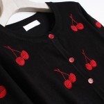 Black Red Embroidery Cherry Long Sleeves Cardigan Outer Jacket