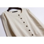 Khaki Beige Cropped Mid Long Sleeves Bronze Vintage Buttons Cardigan Outer Jacket