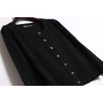 Black Cropped Mid Long Sleeves Bronze Vintage Buttons Cardigan Outer Jacket