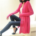Pink Fushia Long Sleeves Knit Thin Cardigan Outer Jacket