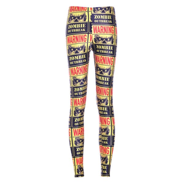 Yellow Warning Zombie Out There Yoga Fitness Leggings Tights Pants