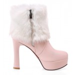 Pink White Ankle Fur Gold Star Platforms High Heels Boots