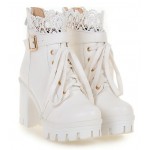 White Crochet Ankle Lace Up Platforms High Heels Boots Bootie