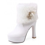 White Ankle Fur Gold Star Platforms High Heels Boots