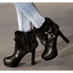 Black Ankle Fur Gold Star Platforms High Heels Boots