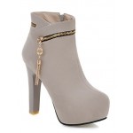 Grey Suede Gold Zipper Ankle Platforms High Heels Boots
