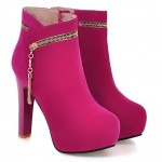 Pink Fushia Suede Gold Zipper Ankle Platforms High Heels Boots