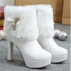 White Ankle Fur Gold Star Platforms High Heels Boots