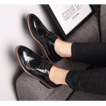Black Glossy Vintage Leather Lace Up Mens Oxfords Flats Dress Shoes
