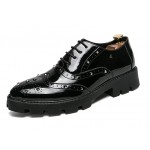 Black Glossy Patent Studs Cleated Sole Lace Up Oxfords Flats Dress Shoes
