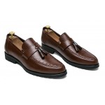 Brown Stitches Tassels Dapper Man Oxfords Loafers Dress Flats Shoes