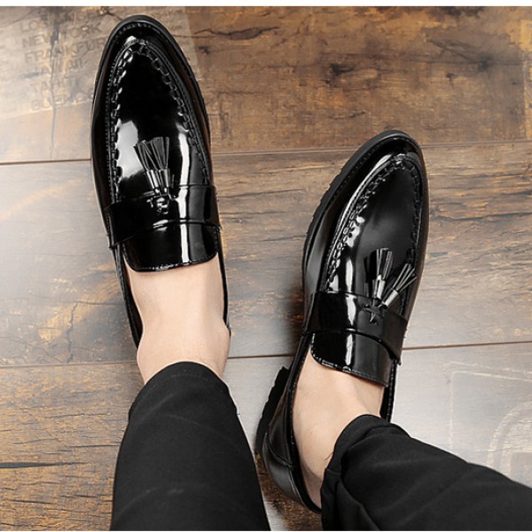 Black Patent Stitches Tassels Dapper Man Oxfords Loafers Dress Shoes