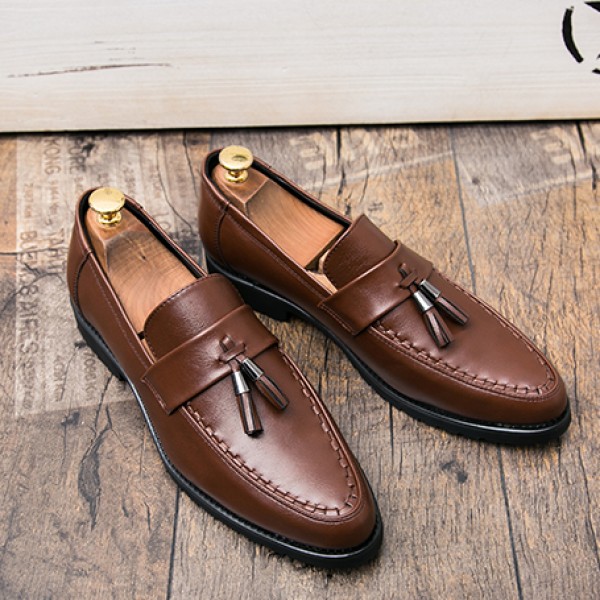 Brown Stitches Tassels Dapper Man Oxfords Loafers Dress Flats Shoes