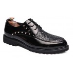 Black Glossy Patent Studs Glitters Spikes Lace Up Oxfords Dress Shoes