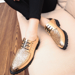 Gold Glossy Metallic Studs Glitters Spikes Lace Up Oxfords Dress Shoes