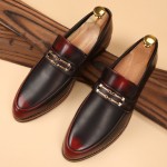 Burgundy Pointed Head Bamboo Dapper Man Oxfords Loafers Dress Shoes