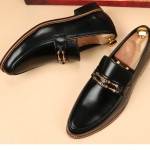 Black Pointed Head Bamboo Dapper Man Oxfords Loafers Dress Shoes