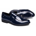 Blue Patent Gold Studs Tassels Dapper Man Oxfords Loafers Dress Shoes