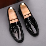 Black Glossy Patent Tassels Dapper Man Oxfords Loafers Dress Shoes