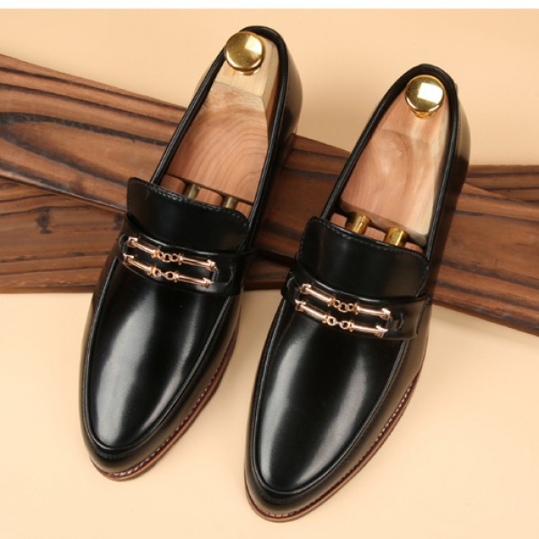 Black Pointed Head Bamboo Dapper Man Oxfords Loafers Dress Shoes