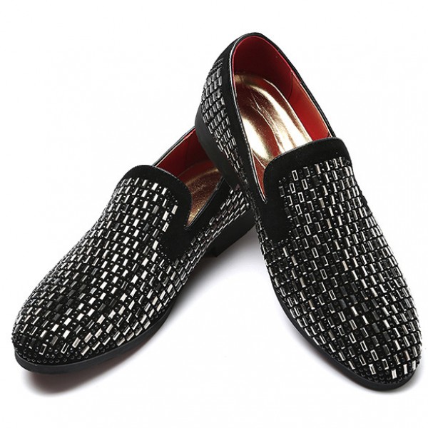 Black Velvet Diamante Bling Dapper Man Oxfords Loafers Dress Shoes