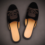 Black Suede Gold Skull Mens Formal Slip On Flats Sandals Loafers
