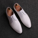 White Knitted Leather Pointed Head Lace Up Oxfords Dress Shoes