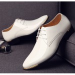 White Patent Glossy Pointed Head Lace Up Oxfords Dress Shoes