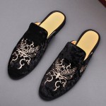 Black Embroidered Totem Mens Formal Slip On Flats Sandals Loafers