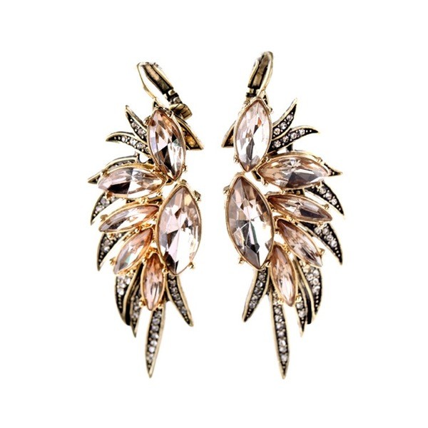 Gold Diamante Fancy Glamorous Wings Earrings