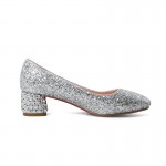 Silver Glittering Bling Bling Ballets Mary Jane Bridal Block High Heels Shoes