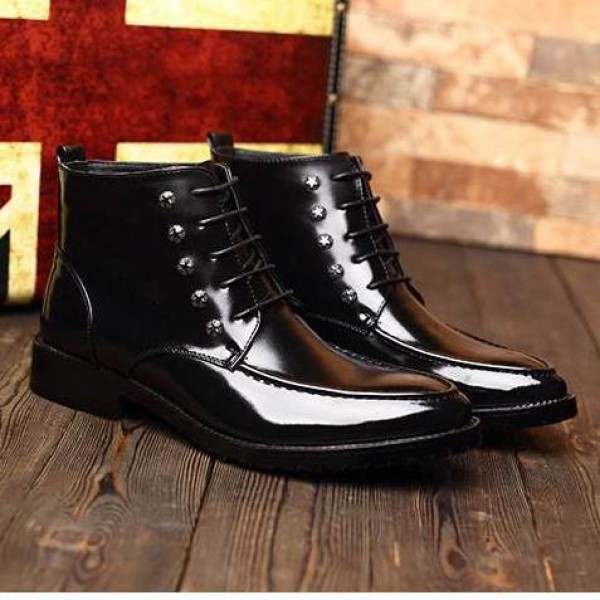 Black Baroque Studs Punk Rock Lace up Dappermen Mens Oxfords Shoes Boots